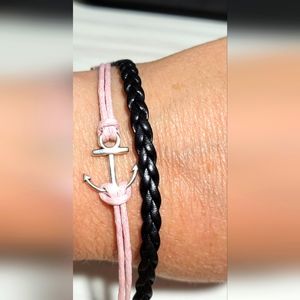 Cute Anchor‎ Pink and Leather Charm bracelet//sailing//cruising